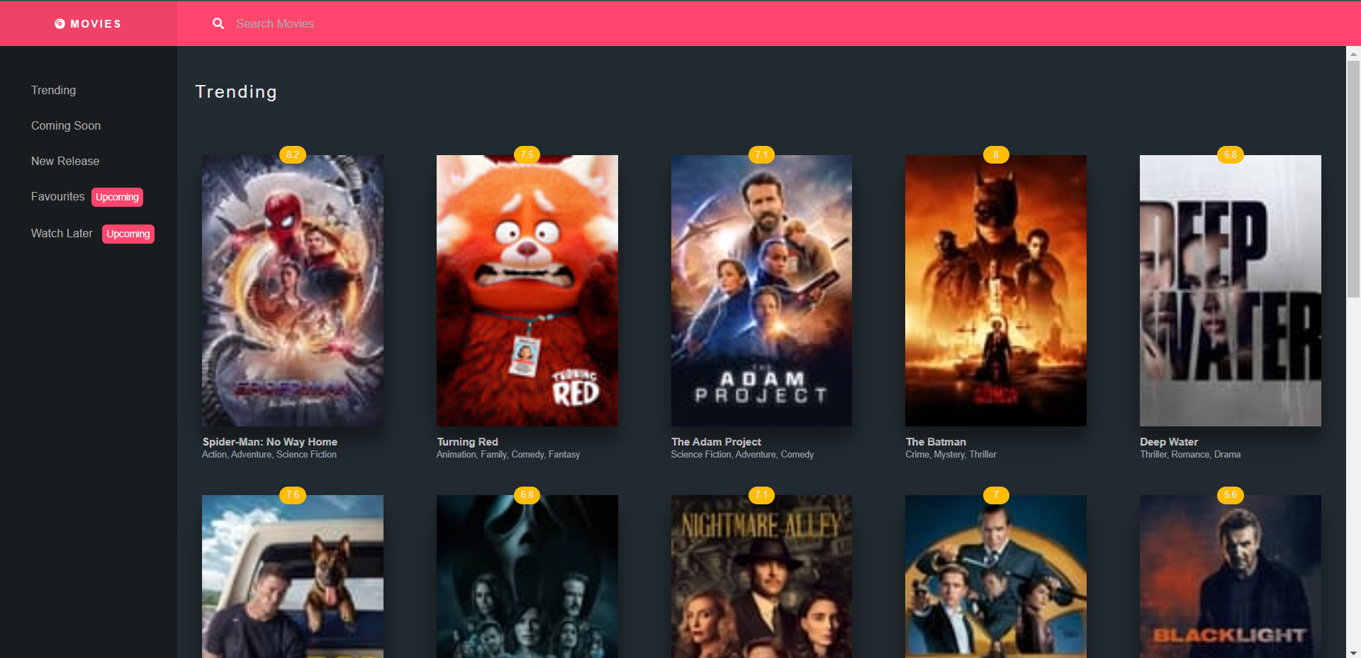 Screenshot of Movie App project