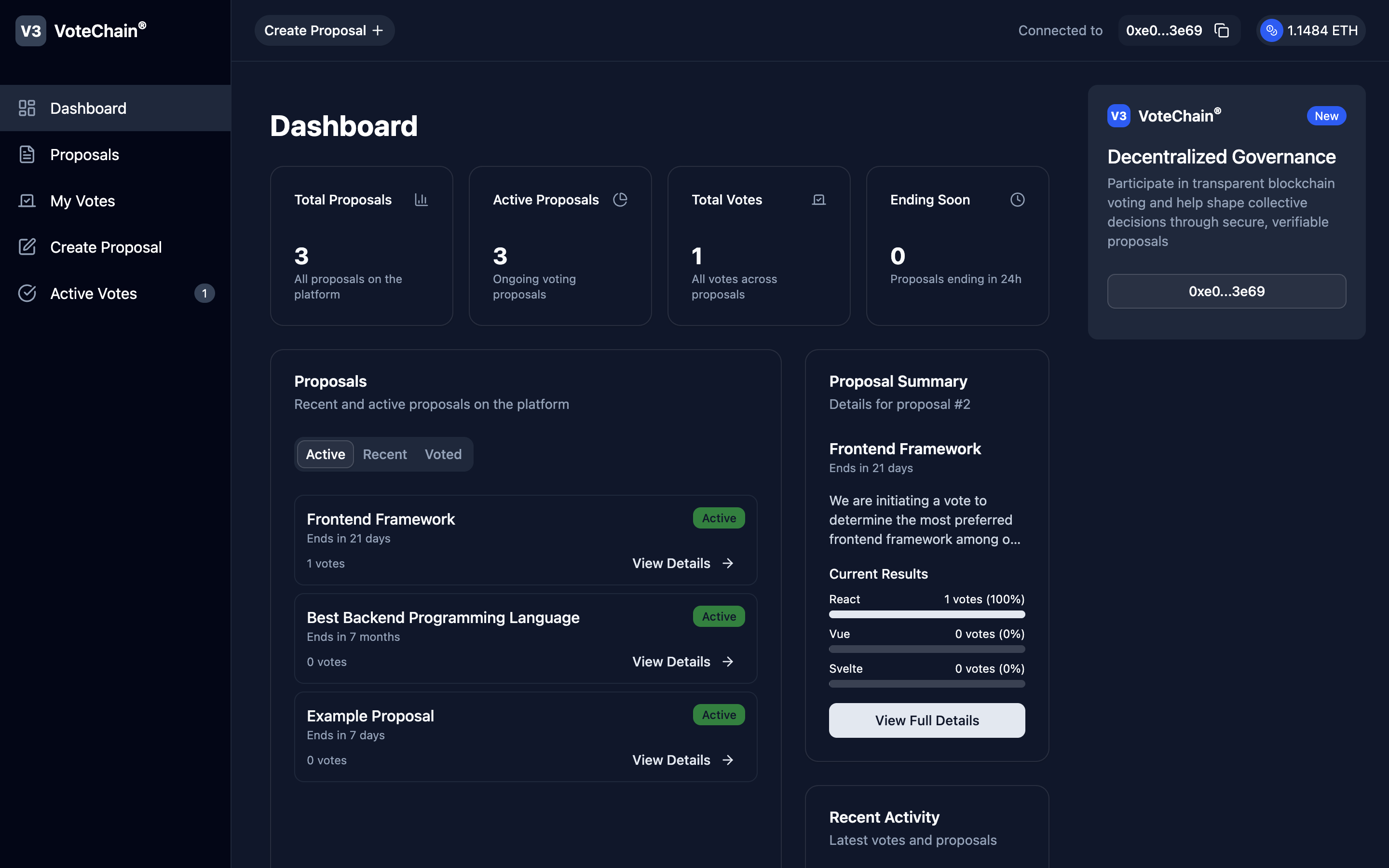 Screenshot of Simple Voting Web3 project