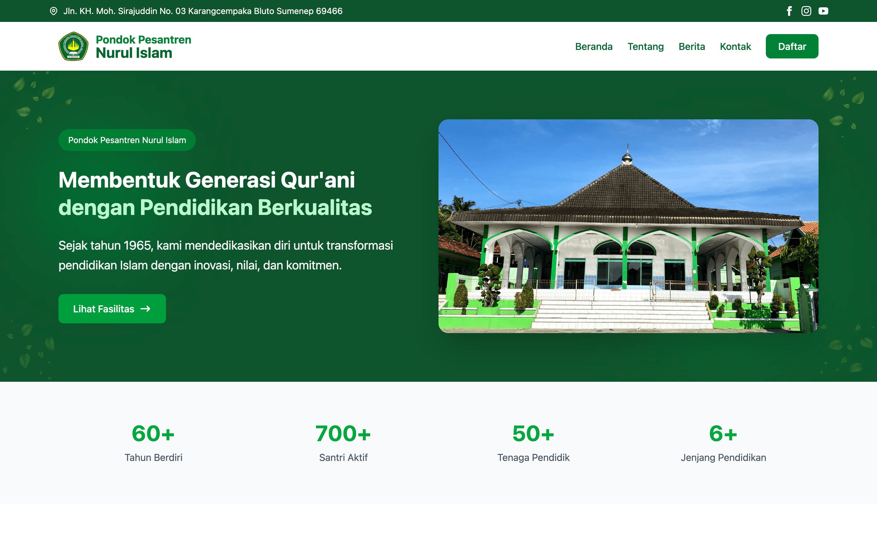 Screenshot of Redesigned Pondok Pesantren Nurul Islam Website project